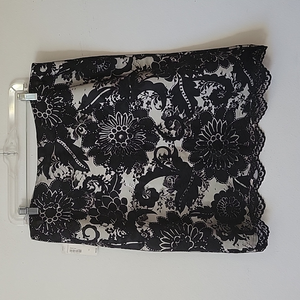 NWT worthington black floral lace over cream & black floral pencil skirt 14